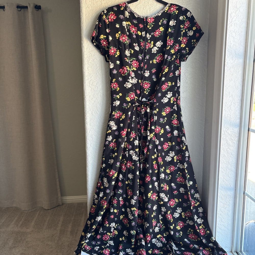 Women M/L Vintage Dress Maxi Floral Short Sleeve 90s Feminine Garden Coquette - Picture 5 of 15